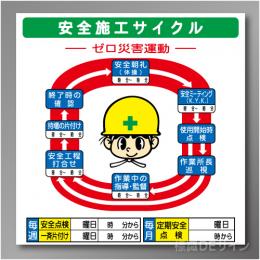 安全掲示板パーツ15　スチール製　「安全施工サイクル」　900×890㎜　